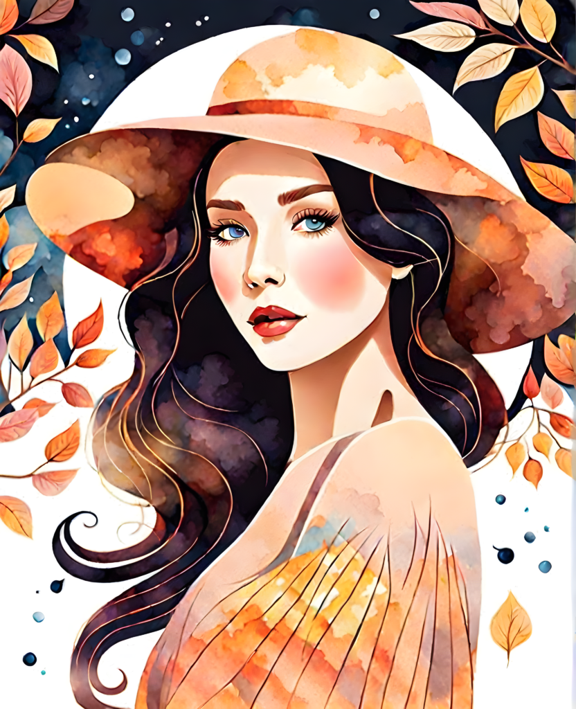 Boho Art Free, woman  nature background watercolor 