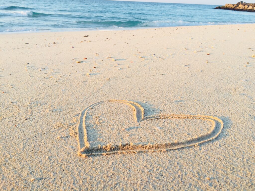 Bloubergstrand Beach :heart drawn on sand during daytime