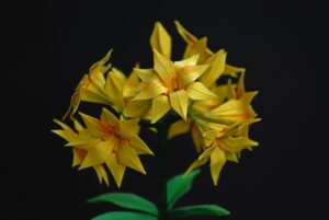 Can Origami Be Used Paper To Do Oil Painting?,yellow origami flower in black background
