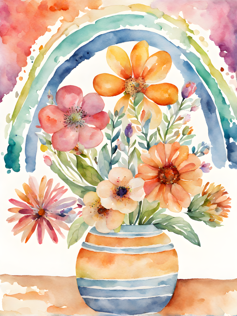 one-boho-rainbow-in-the-middleflower,vase,childish-watercolor-neutral-colors-with-white