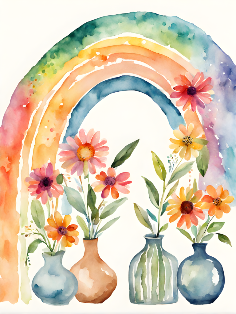 one-boho-rainbow-in-the-middleflower,vase,childish-watercolor-neutral-colors-with-white