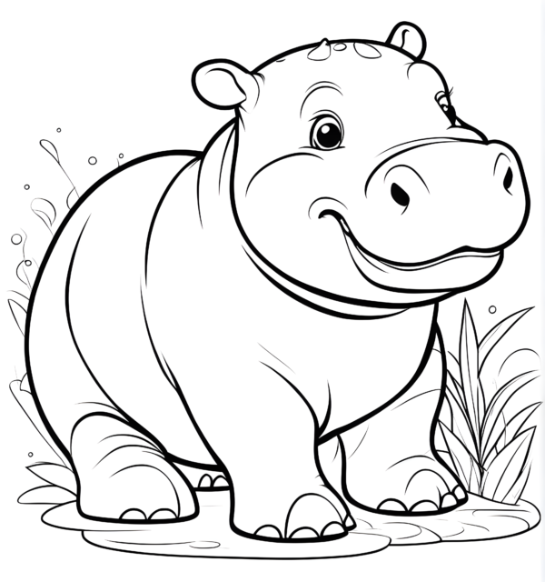 Free Hippo Colouring Page