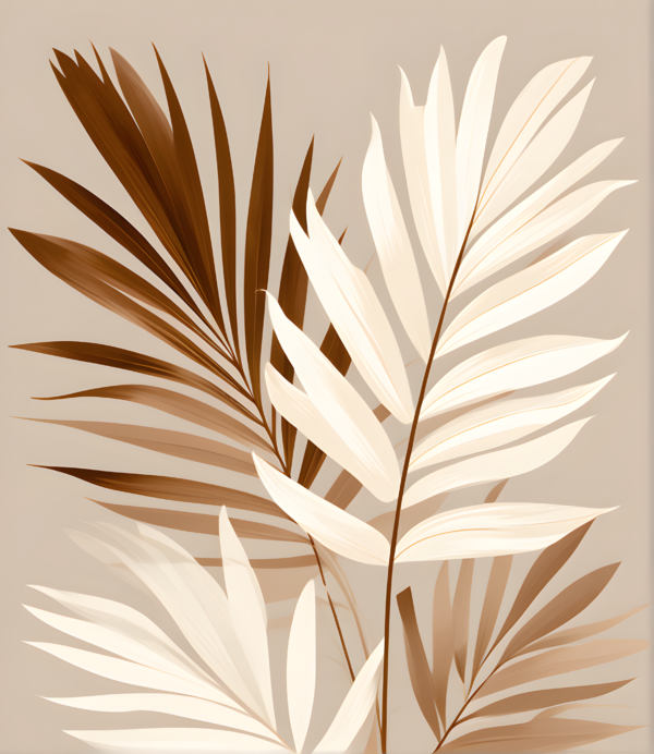 Nordic Wall Decor,Tropical Leaves Poster Prints, Wall Art, Brown & White Plant Art Print