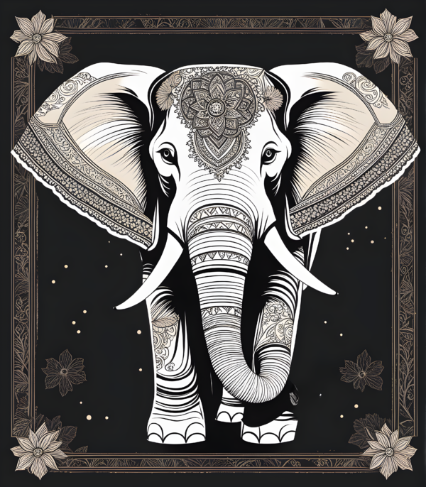 black & white Elephant Boho Art Print Free,boho leaf art