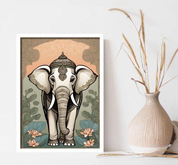 Indian Folk Art, Indian Pichawai Art set of 6, Indian Lotus, Elephant, Peacock Wall Art, Indian Art, Deer Art Print, Traditional Indian Art