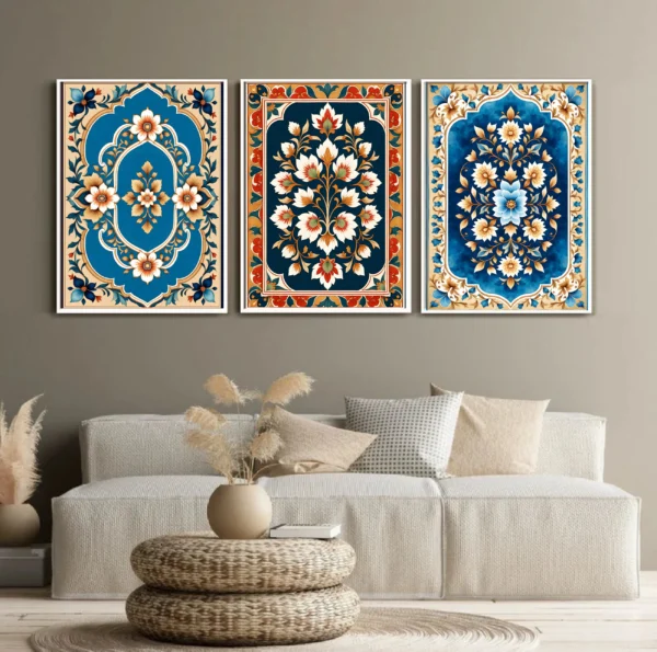 Indian Folk Art, Indian Pichawai Art set of 3, Peacock Wall Art, Indian Art, Traditional Indian Art