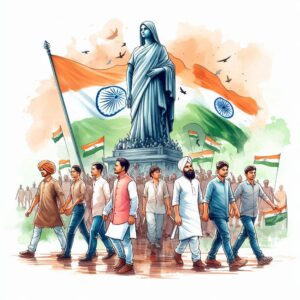 indian independence day ,clip art ,water color with bharat mata statue