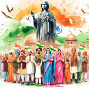 indian independence day ,clip art ,water color with bharat mata statue