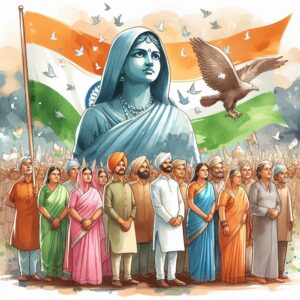 indian independence day ,clip art ,water color with bharat mata statue