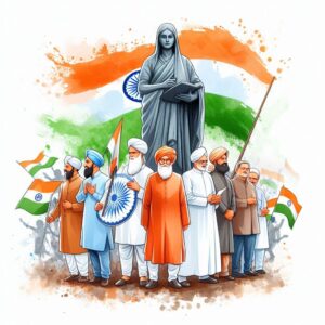 indian independence day ,clip art ,water color with bharat mata statue