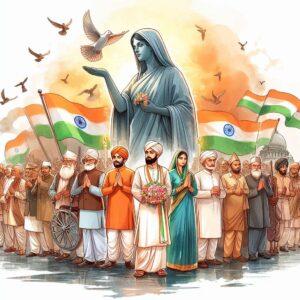 indian independence day ,clip art ,water color with bharat mata statue