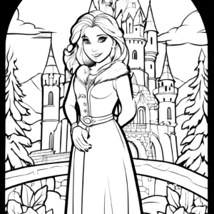 a-simple-coloring-pages-of-frozen-anna-in-castle-in-thick-black-outline-in-white-background