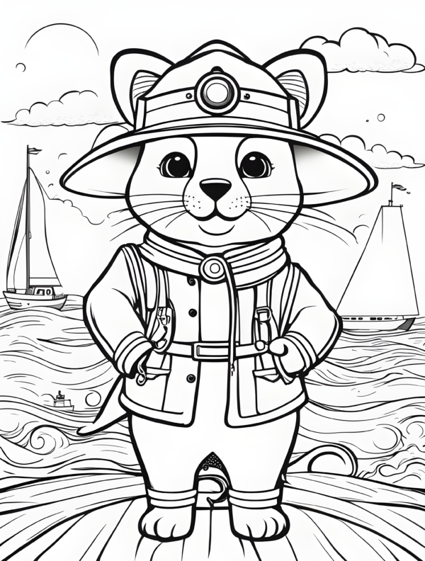 Cute-cartoon-animal-dressed-for-a-voyage-coloring-page-for-kids