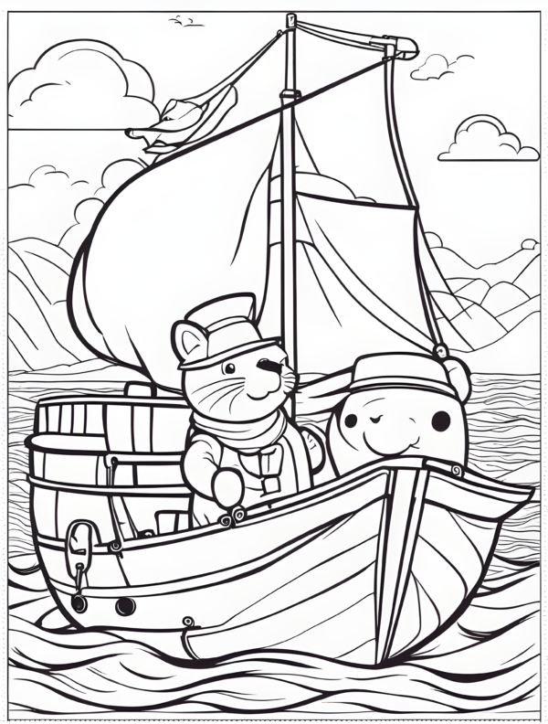 Cute-cartoon-animal-dressed-for-a-voyage-coloring-page-for-kids