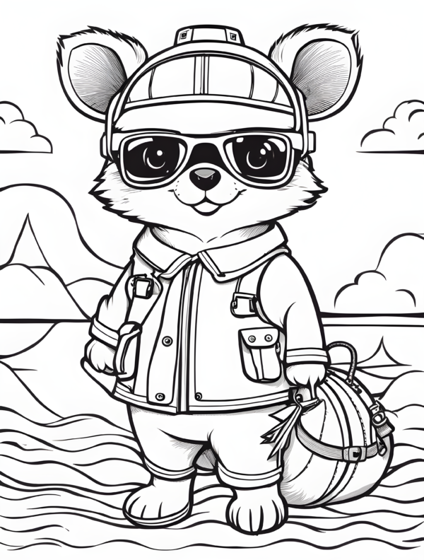 Cute-cartoon-animal-dressed-for-a-voyage-coloring-page-for-kids