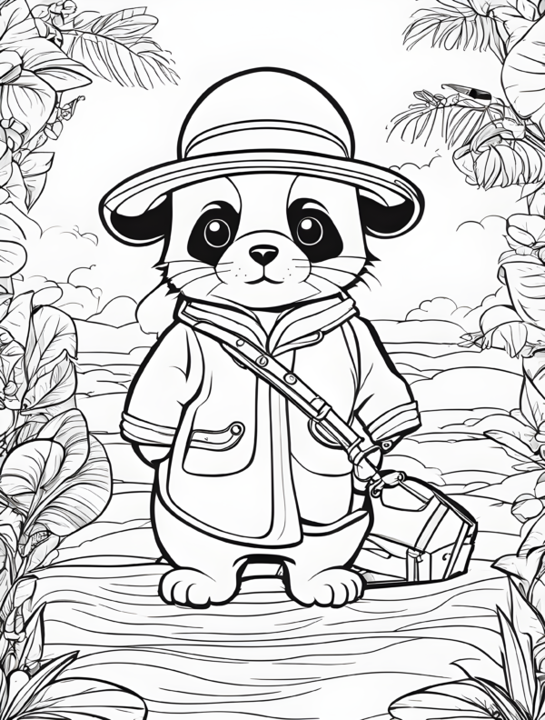 Cute-cartoon-animal-dressed-for-a-voyage-coloring-page-for-kids