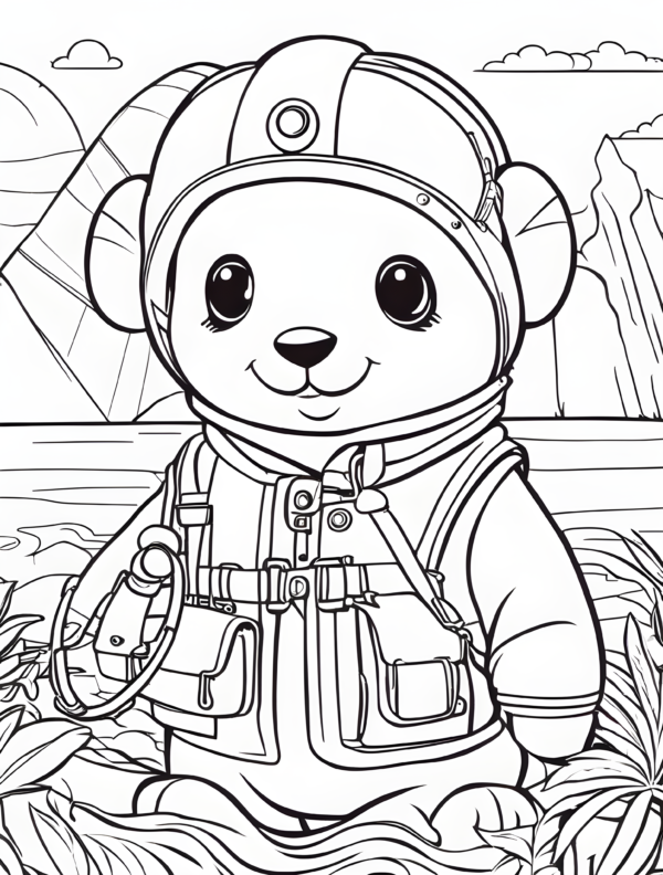 Cute-cartoon-animal-dressed-for-a-voyage-coloring-page-for-kids