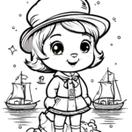 cute-cartoon-girl-dressed-for-a-voyage-coloring-page-for-kids