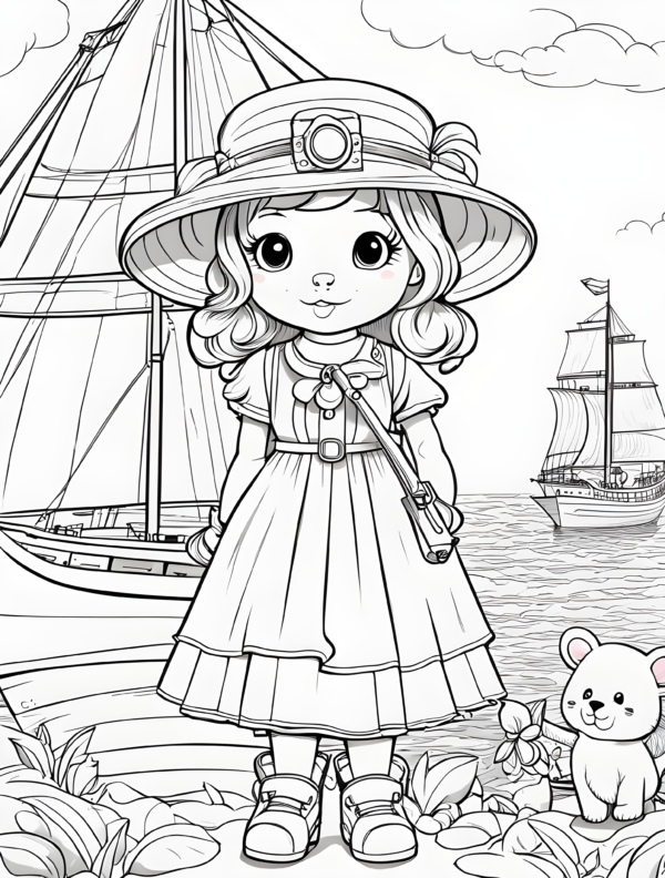 cute-cartoon-girl-dressed-for-a-voyage-coloring-page-for-kids