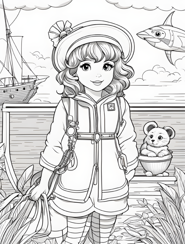 cute-cartoon-girl-dressed-for-a-voyage-coloring-page-for-kids