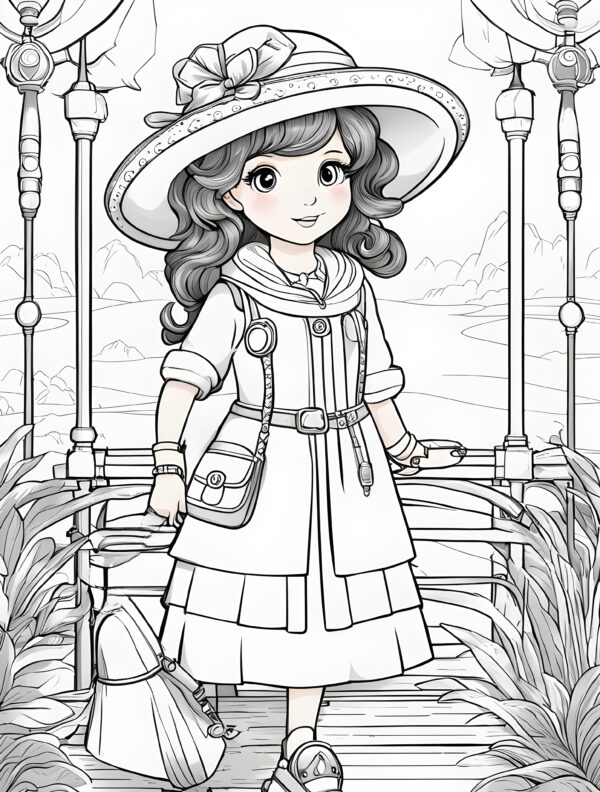 Cute cartoon girl coloring page