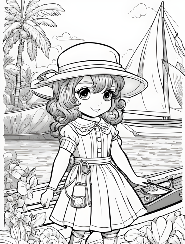 cute-cartoon-girl-dressed-for-a-voyage-coloring-page-for-kids