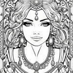 woman coloring book page in black and white lines