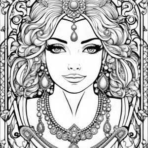 woman coloring book page in black and white lines