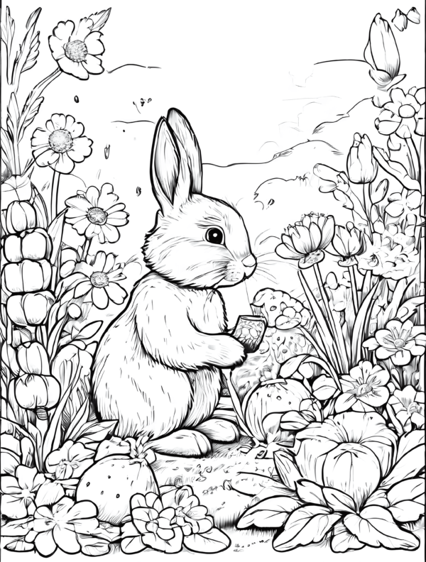 rabbit childrens-coloring-book-in-black-and-white-lines