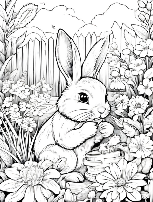 rabbit childrens-coloring-book-in-black-and-white-lines