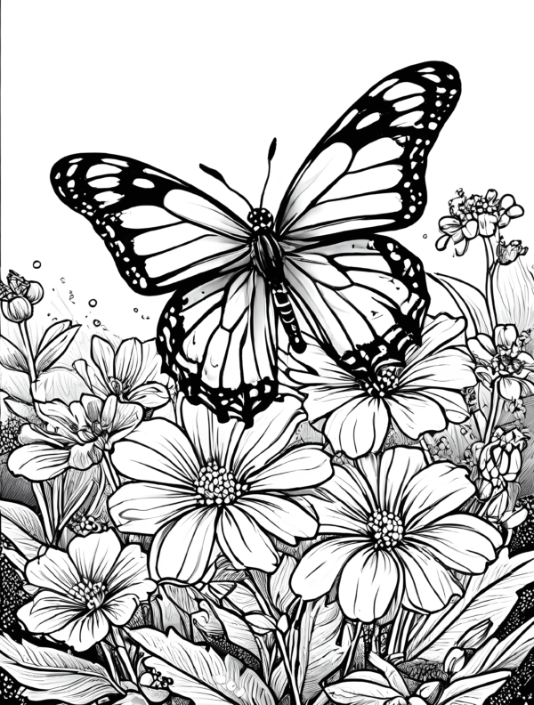 coloring-page-for-kidsphlox-with-butterflies-and-honeybees-cartoon