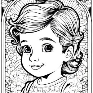 Cute boy coloring book page in black and white lines