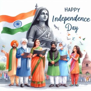 indian independence day ,clip art ,water color with bharat mata statue