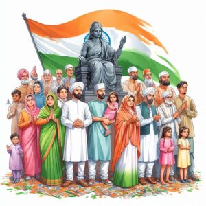 indian independence day ,clip art ,water color with bharat mata statue