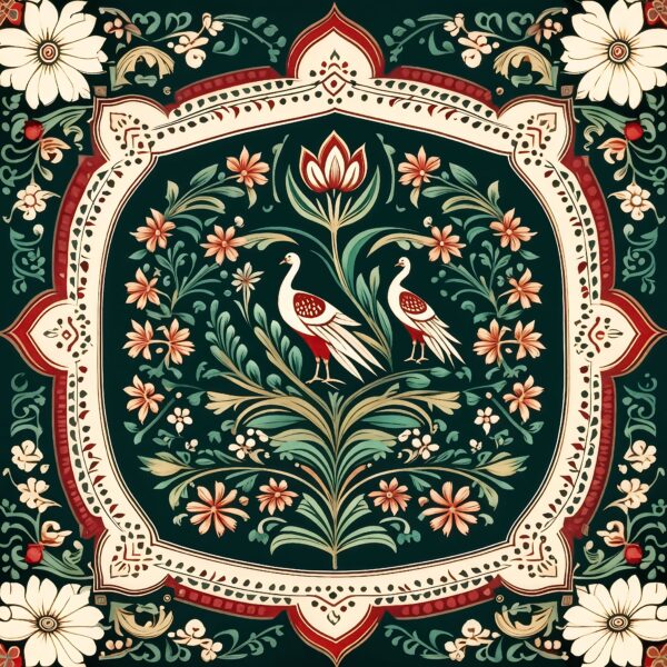 mughal miniature pattern with wide border