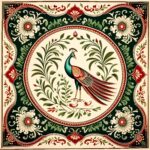 Mughal Miniature Pattern With Wide Border & peacock in The Middle | Islamic Art