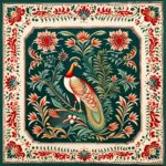 Mughal Miniature Pattern With Wide Border & peacock in The Middle | Islamic Art