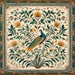 Mughal Miniature Pattern With Wide Border & peacock in The Middle | Islamic Art