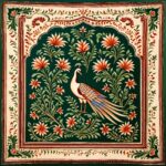 Mughal Miniature Pattern With Wide Border & peacock in The Middle | Islamic Art