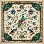 Mughal Miniature Pattern With Wide Border & peacock in The Middle | Islamic Art