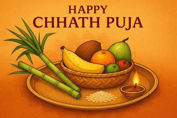 Happy chhath puja holiday background for sun festival of india