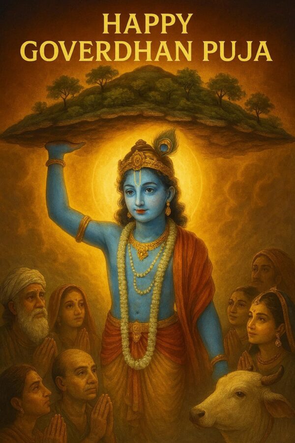 Happy govardhan puja indian festival celebration greeting background,