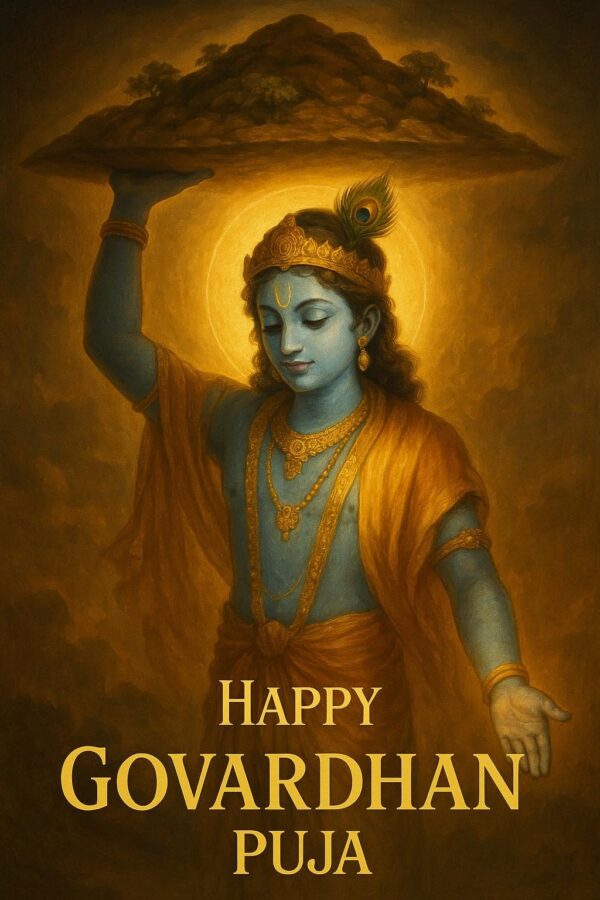Happy govardhan puja indian festival celebration greeting background,