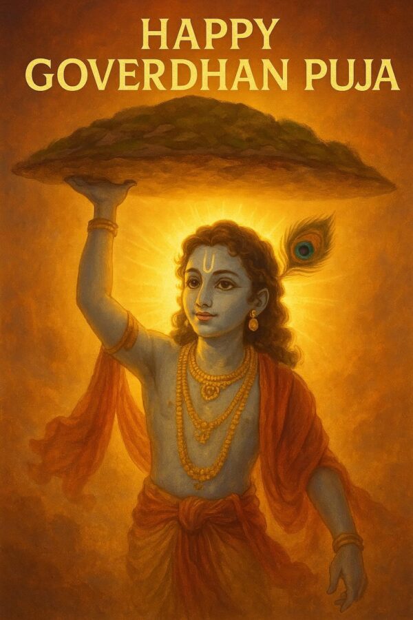 Happy govardhan puja indian festival celebration greeting background,