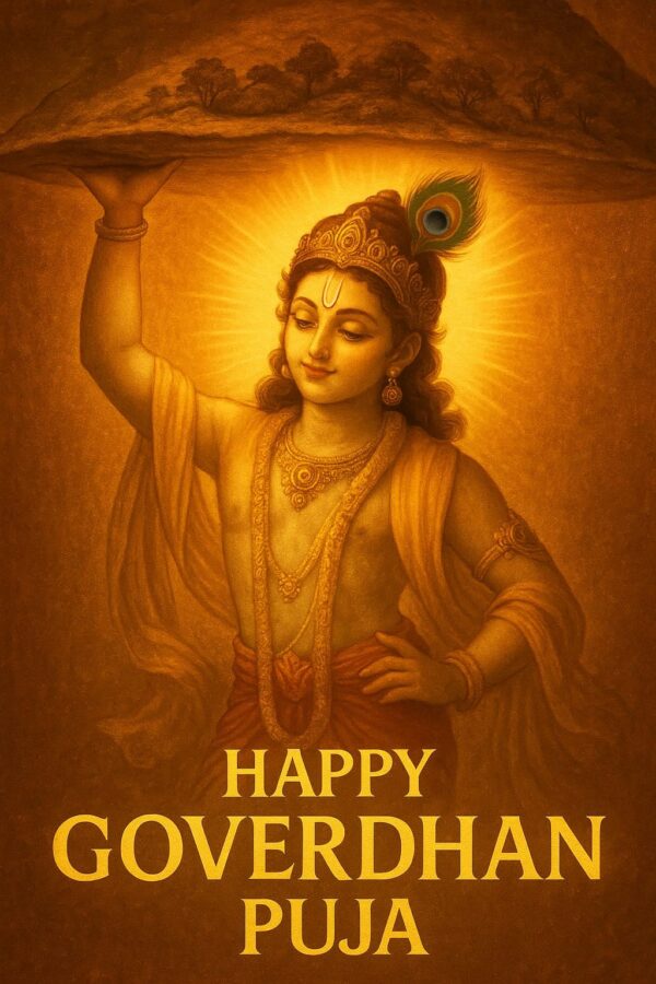Happy govardhan puja indian festival celebration greeting background,
