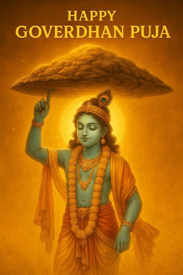 Happy govardhan puja indian festival celebration greeting background,