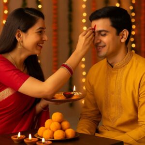 Illustration of Indian festival Bhai Dooj Greeting Card,poster,Template Design,Happy Bhai Dooj festival, Bhaiya Tika celebration creative poster design. Brother and sister bond
