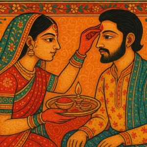 Illustration of Indian festival Bhai Dooj Greeting Card,poster,Template Design,Happy Bhai Dooj festival, Bhaiya Tika celebration creative poster design. Brother and sister bond