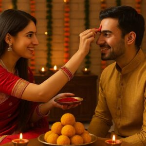 Illustration of Indian festival Bhai Dooj Greeting Card,poster,Template Design,Happy Bhai Dooj festival, Bhaiya Tika celebration creative poster design. Brother and sister bond