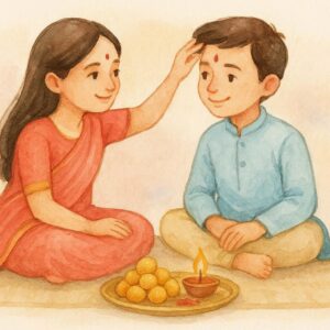 Illustration of Indian festival Bhai Dooj Greeting Card,poster,Template Design,Happy Bhai Dooj festival, Bhaiya Tika celebration creative poster design. Brother and sister bond